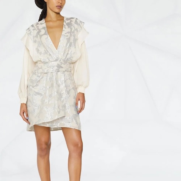 IRO ivory long sleeve dress with silver metallic embroidery - FR 42 (US 10) - Picture 3 of 8